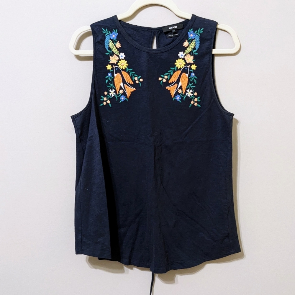 Miss Me Embroidered Top with Laced Up Back
